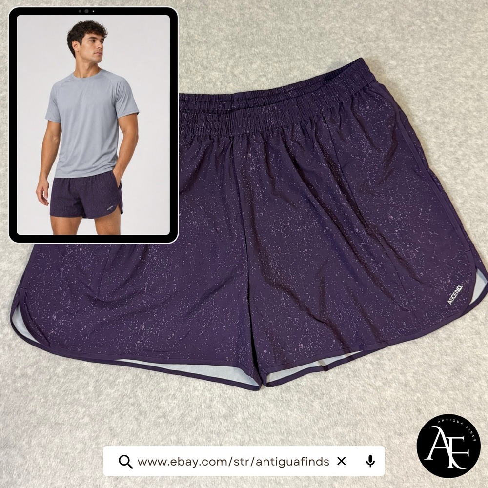Ascend Mens XXL Purple Speckle Running Shorts Elastic Waist Pocket 3.5" Inseam